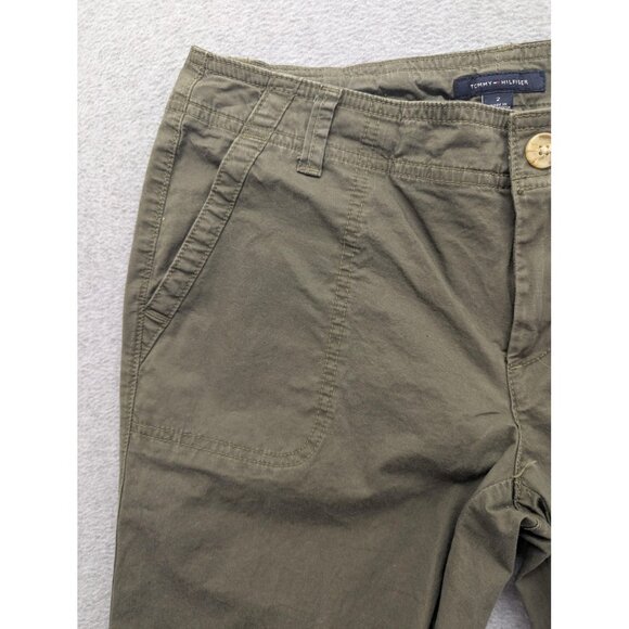 Tommy Hilfiger Pants Womens 2 Green Chino Ankle Crop Roll Tab Cotton Stretch - Picture 2 of 14